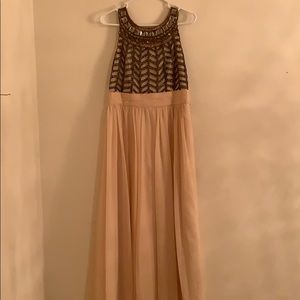 Light pink dress with high collared beading